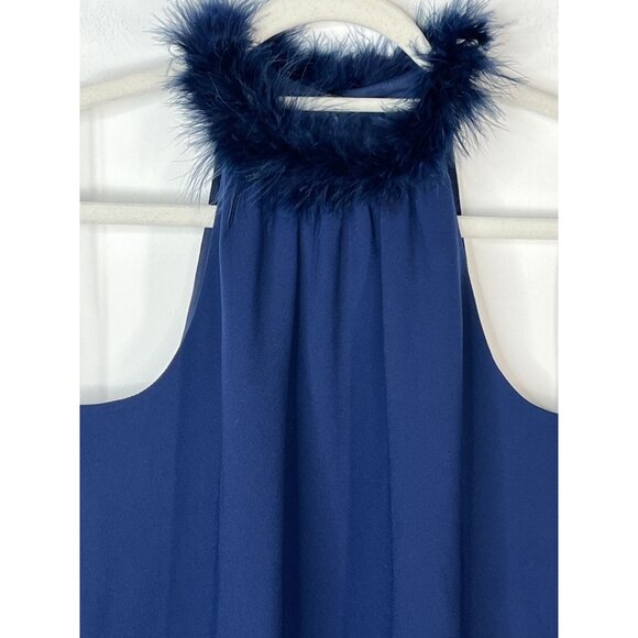 Trina Turk Ink Blue Feather Trim Halter Top Size Small Elegant Party Blouse - Picture 2 of 12